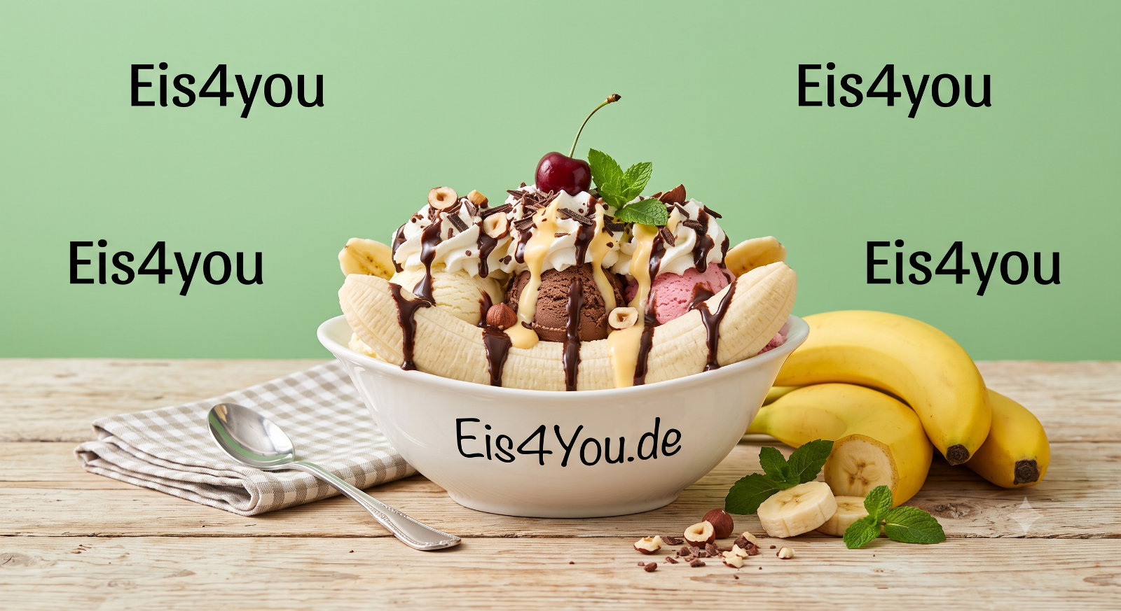 Bananen-Becher „Banana Split“ Schokoladensauce und EIERLIKÖR